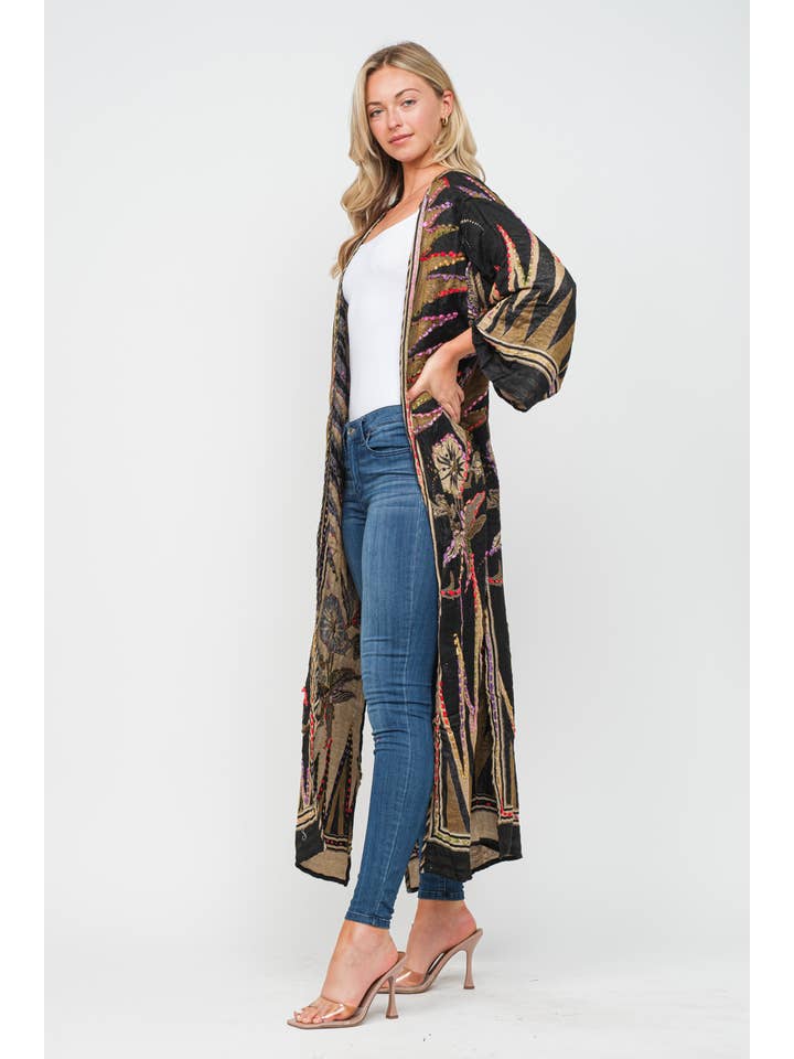 Raj Trading & Imports (USA) Inc. - Wholesale Kimono - Women's - Meghan Black Thick Stitch Duster