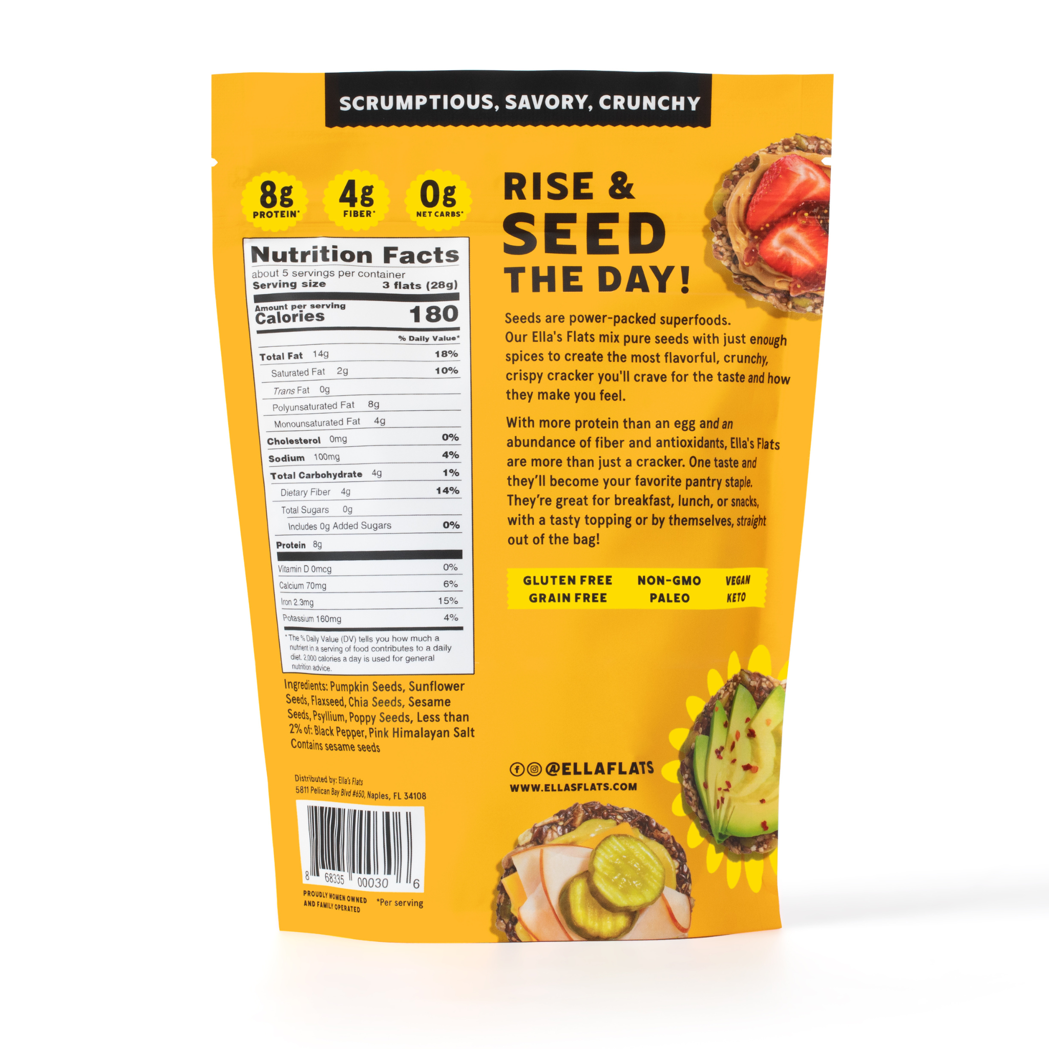 Ella's Flats® - Wholesale Crackers - Sesame - All Seed Savory Crisps - Resealable Bag 4.8 oz1