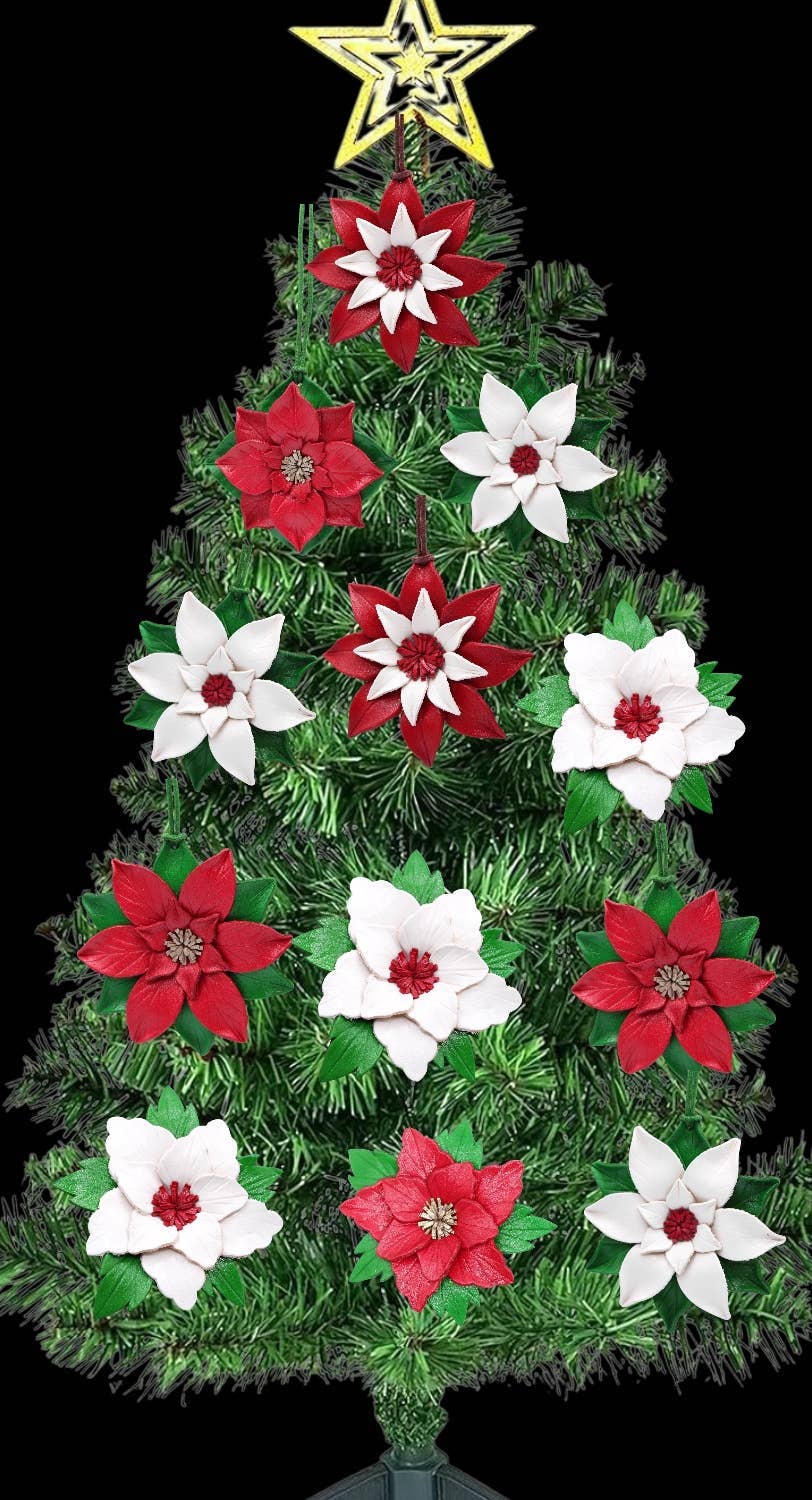 Sunflower Handmade leather inc - Wholesale Ornament - 12 pcs poinsettia flower leather ornaments7