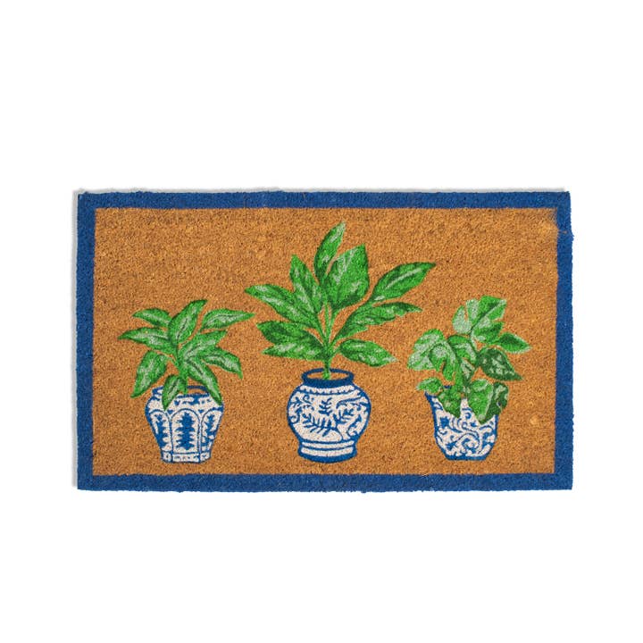 Felpudo de Fibra de Coco Botánico Natural/Azul 45x75 para venta al por mayor de The Royal Standard