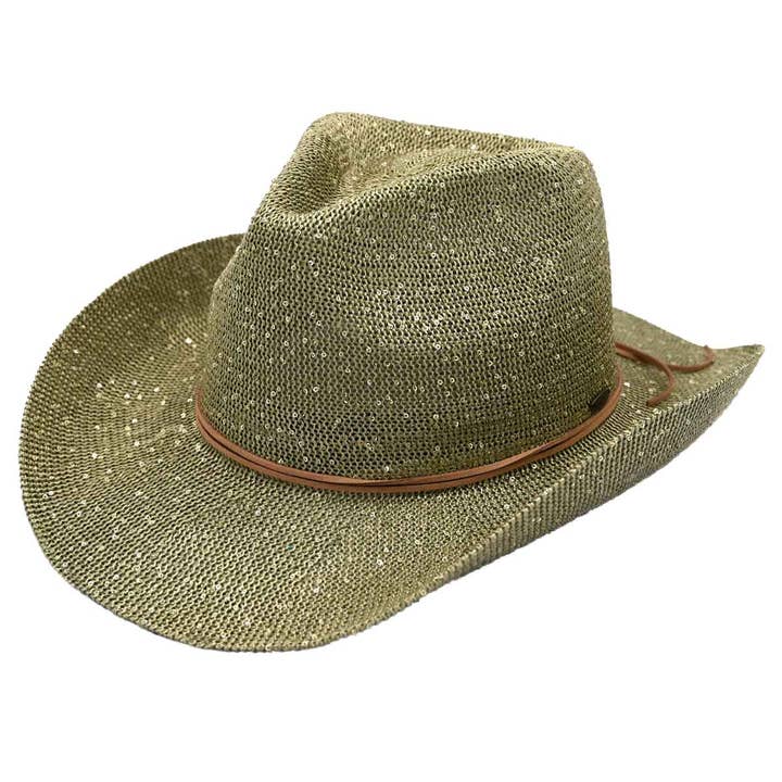 MiMi Wholesale - Wholesale Cowboy Hat - Women's - CBC03 C.C Brand Sequin detailing Cowboy hat with suede trim