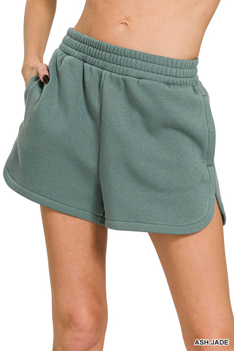 42POPS - Wholesale Shorts - Women's - ',..Fleece Elastic Waistband Dolphin Shorts w/ Pockets1