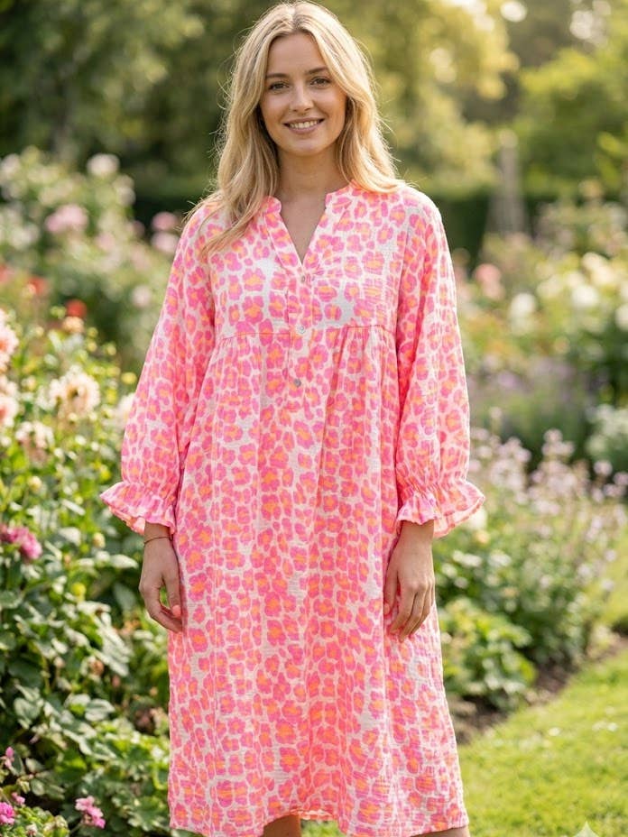 Loose printed dress with Tunisian collar for wholesale by VICTORIA&ISAAC