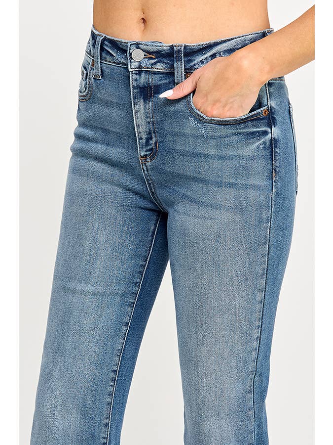 Medium ♡20% OFF♡ HIGH RISE SCISSOR CUT HEM SLIM STRAIGHT JEANS- MED for wholesale on Faire