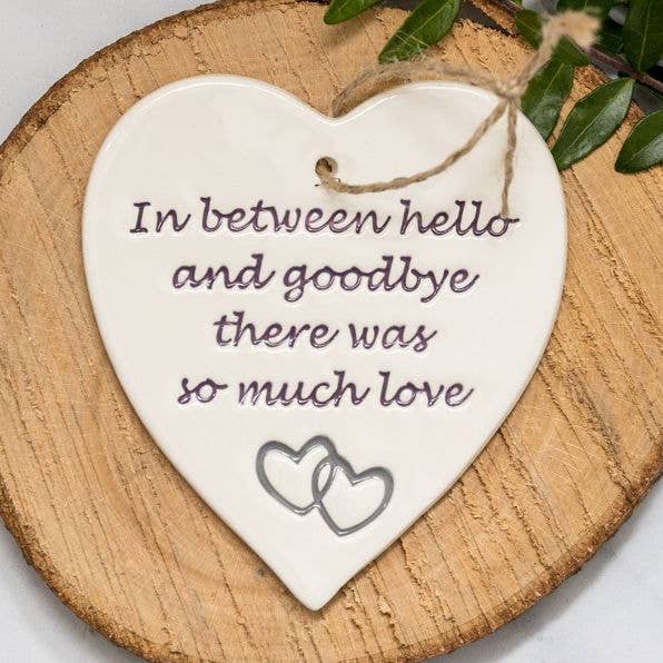 Broadlands Pottery - Wholesale Keepsake Coin/Token - Memorial -In between hello & goodbye -Handmade ceramic heart0