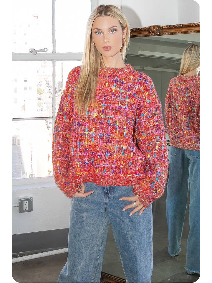 Strut & Bolt - Wholesale Knit Sweater - Women's - Mallard Multi Tweed Pullover Knit Sweater