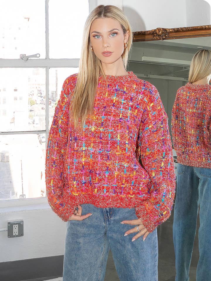 Mallard Multi Tweed Pullover Knit Sweater for wholesale by Strut & Bolt