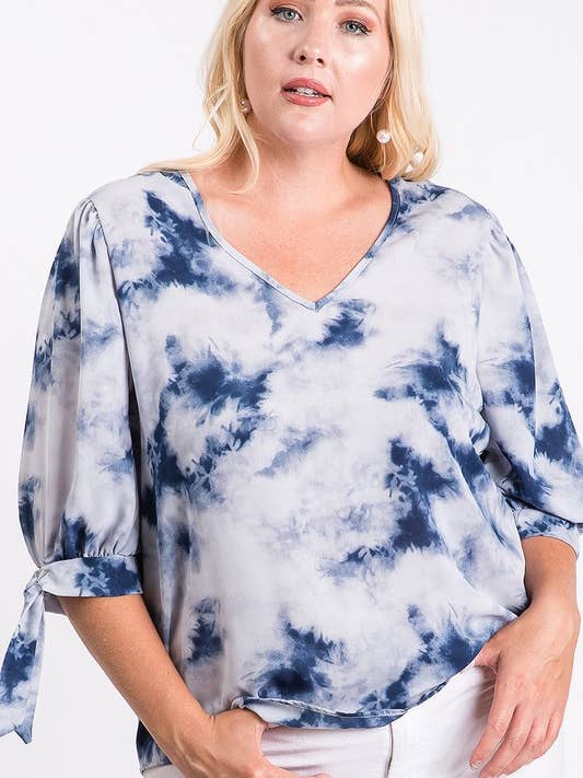 Plus Tie-Dye V-Neck Top: DT7248PL for wholesale by GeeGee x Lovelo