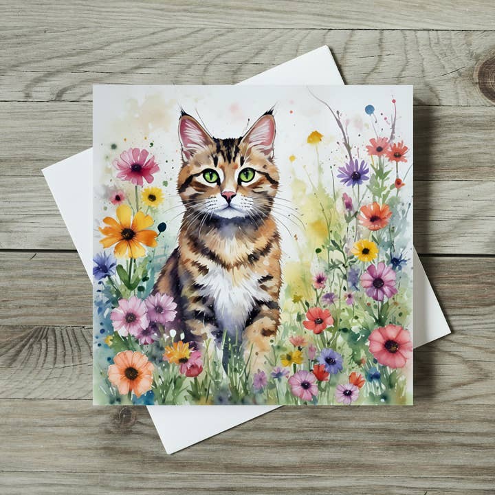 Tabby Cat Card, 6 inch sq matt card, white envelope for wholesale by Rockways Designs