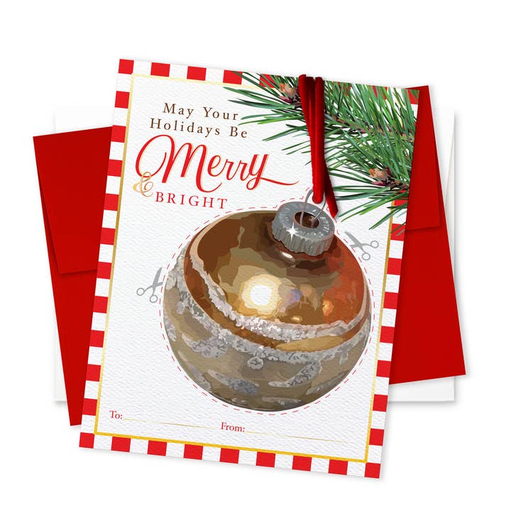 Christmas Card | Ornament Card with Vintage Gold Ball for wholesale by The Red Barn Press