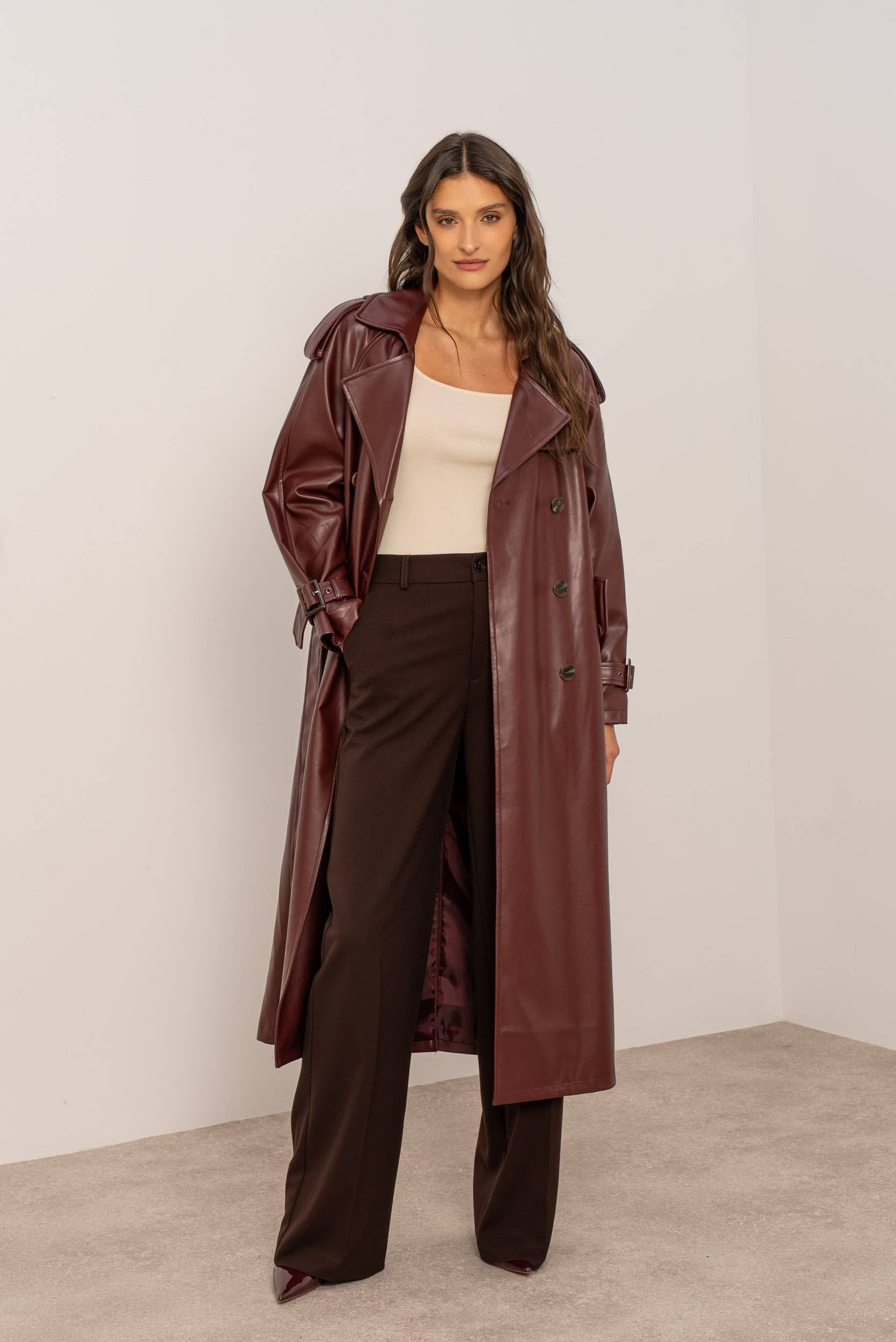 Attentif Paris - Wholesale Trench Coat - Women's - Long vegan leather trench coat12