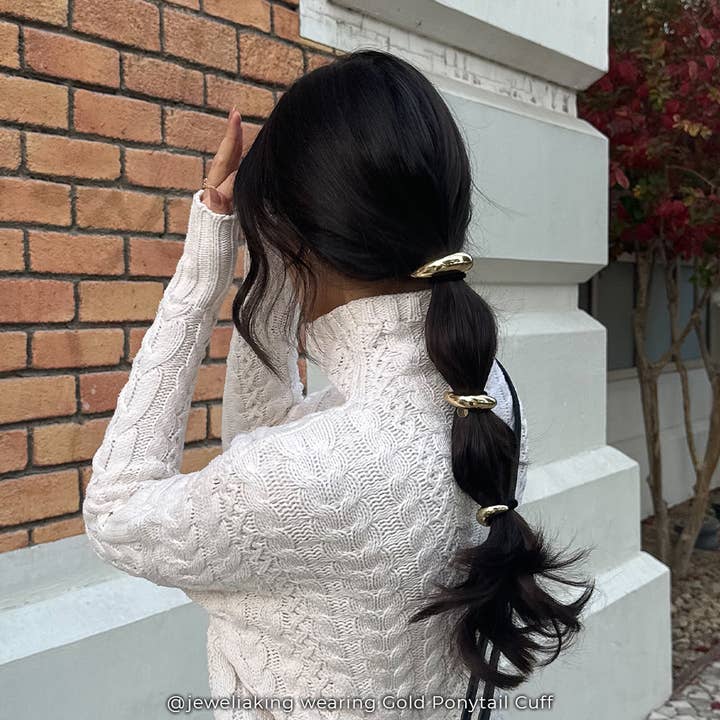 INH Hair - Wholesale Hair Tie - 3-piece Pony Cuff Set | Silver/Gold Ponytail Holder Cuffs6
