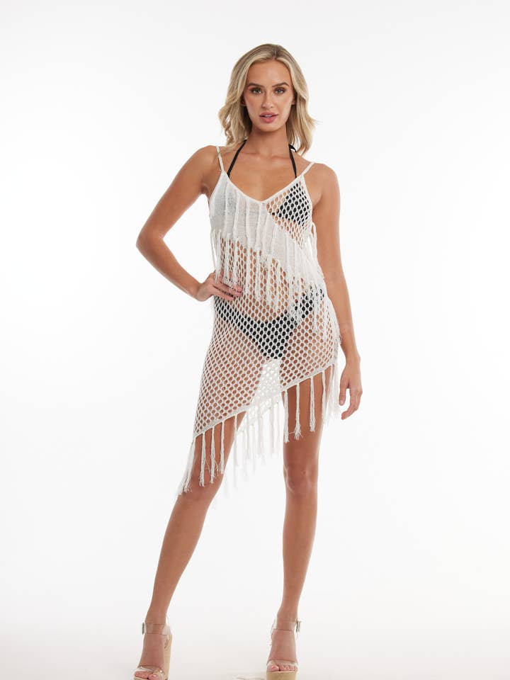 Asymmetrisches Häkelkleid mit Fransendetail für den Großhandel von La Class