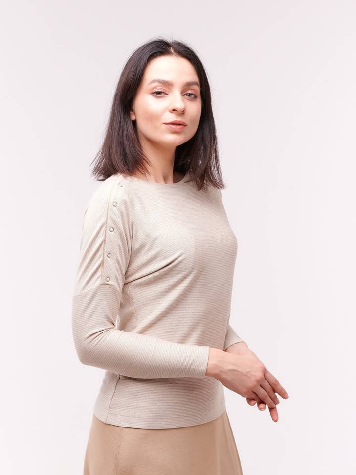 Top with Snaps and Easy Access to Shoulders Cream Colored Adaptive for wholesale by SPARKIES