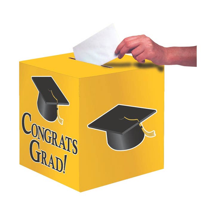 Yellow Congrats Grad 9" x 9" Card Box, Case of 6 for wholesale by KT Supply