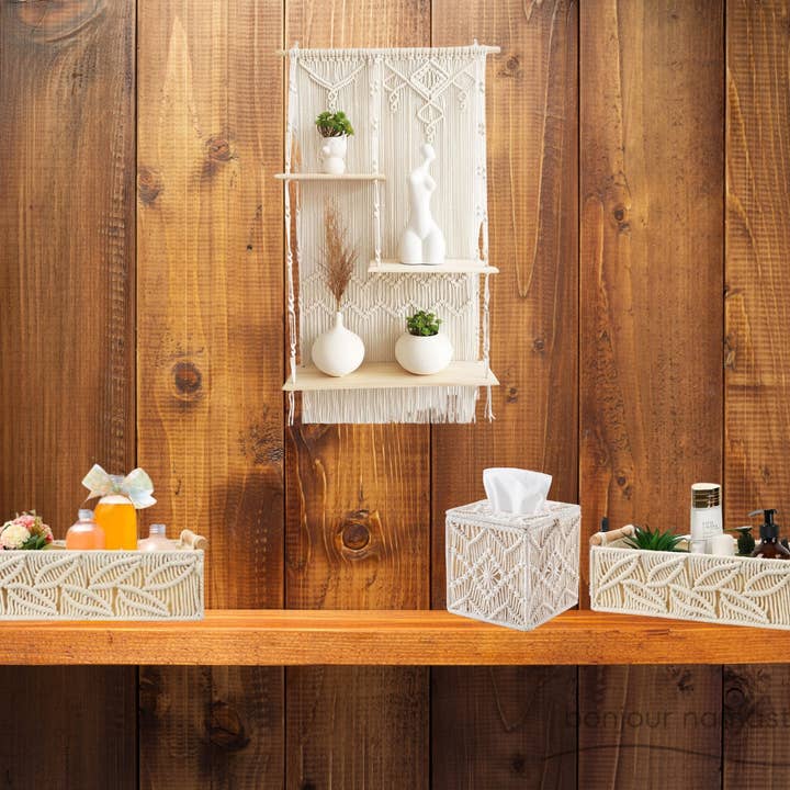 Conjunto de Armazenamento de Macramé de 4 Peças | Tendências de Casa Boutique 2026 por atacado de Bonjour Namaste