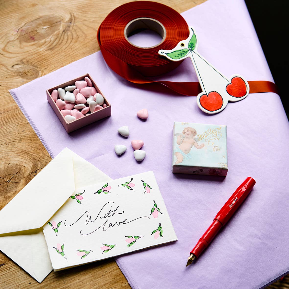 Scribble & Daub - Wholesale Valentine's Day Card - With Love (Rosebuds) Card2