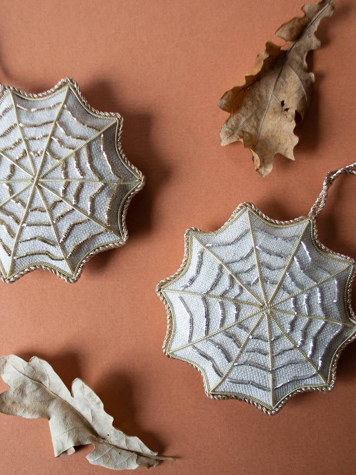 Spider Web Handmade Halloween Holiday Decoration Irish Linen for wholesale by Katie Larmour Linen