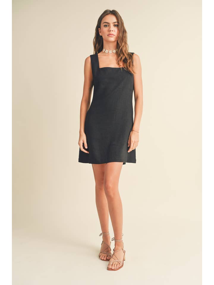 MIOU MUSE - Wholesale Dress - Women's - D2816 LINEN SQUARE NECK PATTERN MINI DRESS