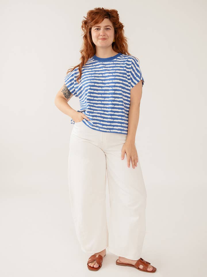 Caitlin Top Cobalt Split Stripe for wholesale by Mata Traders