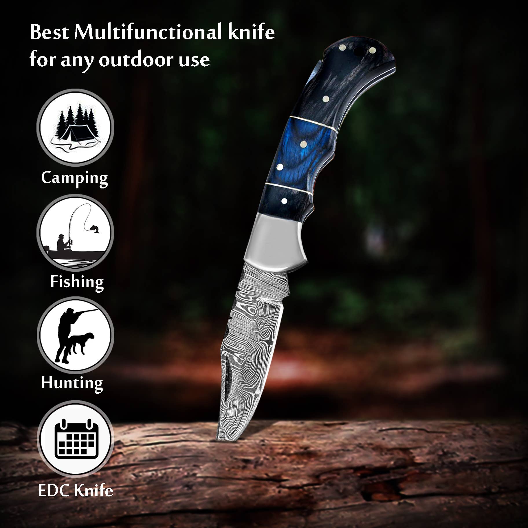 FH KNIVES - Wholesale Pocket Knife/Holder - 6.5' Handmade damascus folding knife, Pocket Knife1