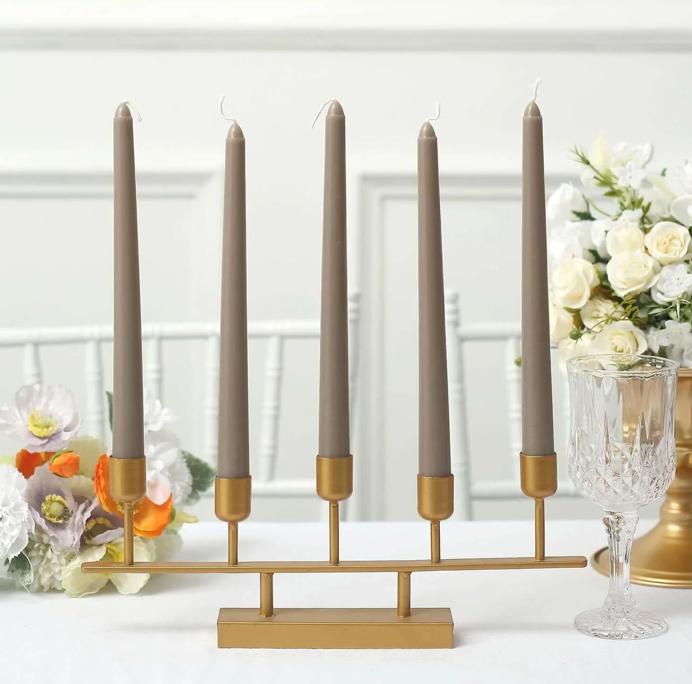 Elan Bazaar - Wholesale Tapered Candle/Candlestick - 24 Minimalistic Taupe Smokeless Dripless Taper Candles  2