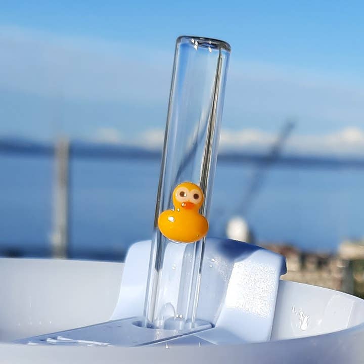 12 Inch Rubber Duck Glass Straw for 40-44 oz Cups& brush for wholesale by DrinkingStraws.Glass LLC