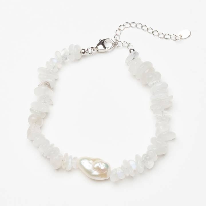 Vit månstenarmband med Keshipärla i sterlingsilver för wholesale av Naturagems