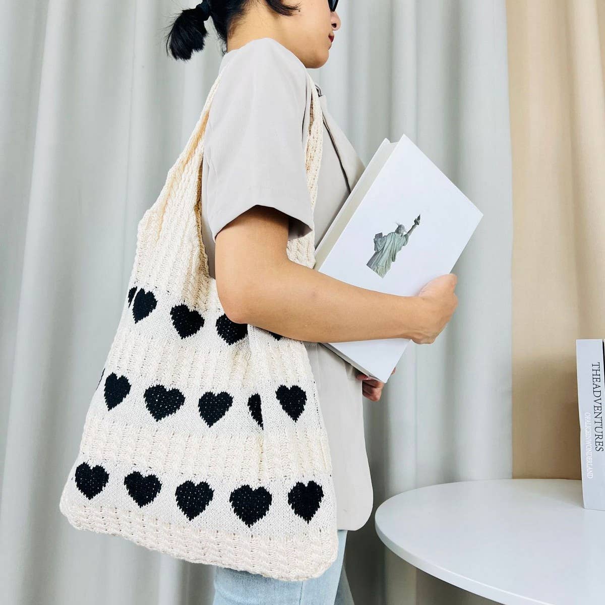 NINEXIS - Wholesale Tote Bag - Women's - CWAB4569_HEART PATTERN KNITTED LARGE CAPACITY TOTE BAG20