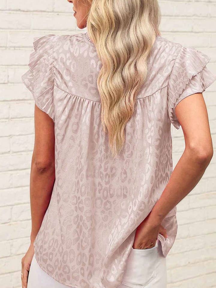 Wholesalesir - Wholesale Blouse - Women's - Printed Lotus Leaf Sleeve Wave Neck Women's Top7