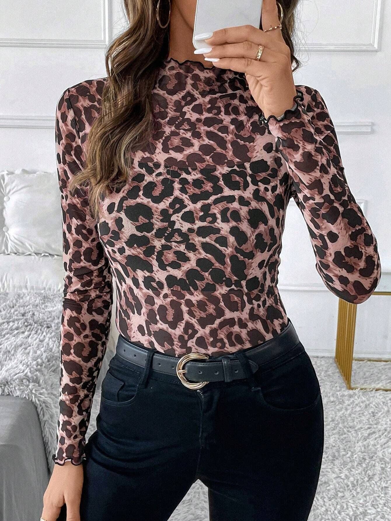 Dipped Shop - Wholesale Blouse - Women's - Sexy Leopard Print Mesh Slim Top DPT262516