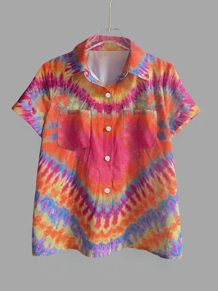 Colored Tie-dye rainbow pocket short-sleeved shirt for wholesale on Faire
