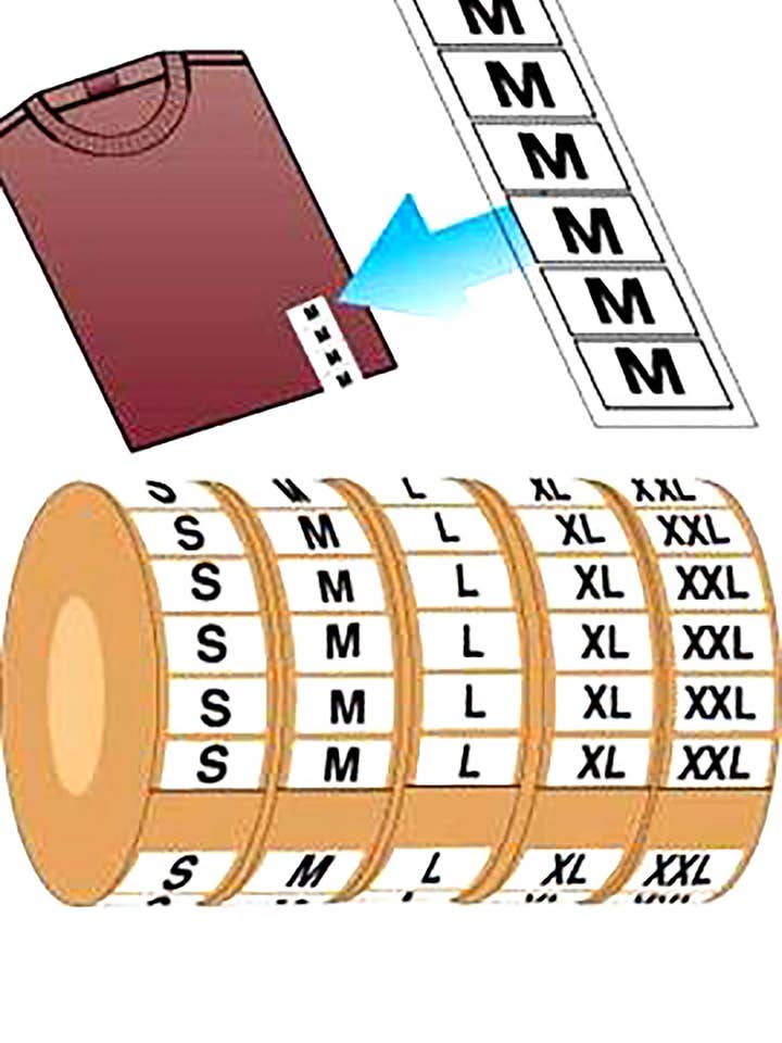 Wrap Around Size Label Kit - S, M, L, XL, and XXL for wholesale by Store Supply Warehouse