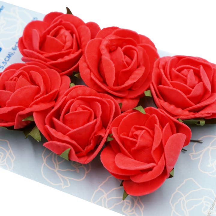 Angels Craft - Wholesale Artificial Flowers - Foam Flower - Red Rose w/wire, 2.17" 6-ct1