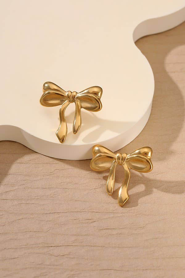 GOLD 18K STAINLESS STEEL TARNISH FREE BOW STUD EARRINGS | 40E329 for wholesale on Faire1