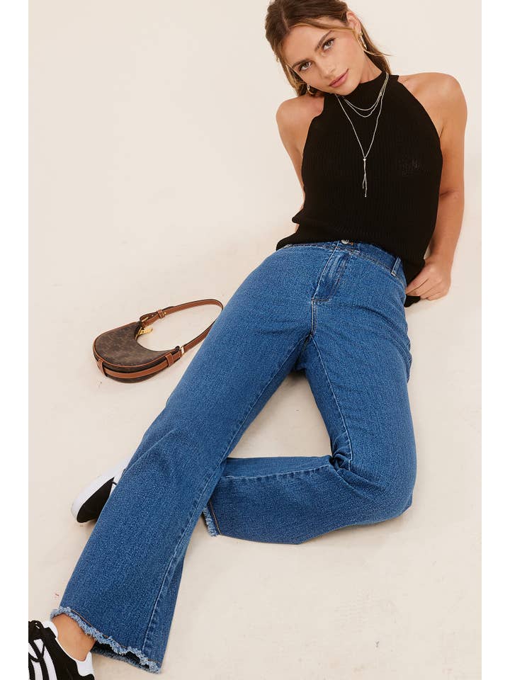 La Miel – Calças - Mulher por atacado – MCP3113-Calças Flare elástica de Cintura Alta Lavada e Macio29