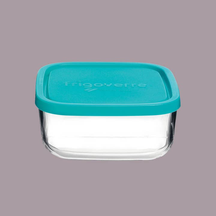 Pulito - Venta al por mayor Recipientes para alimentos - Bol de cristal con tapa cuadrada azul 22x22cm
