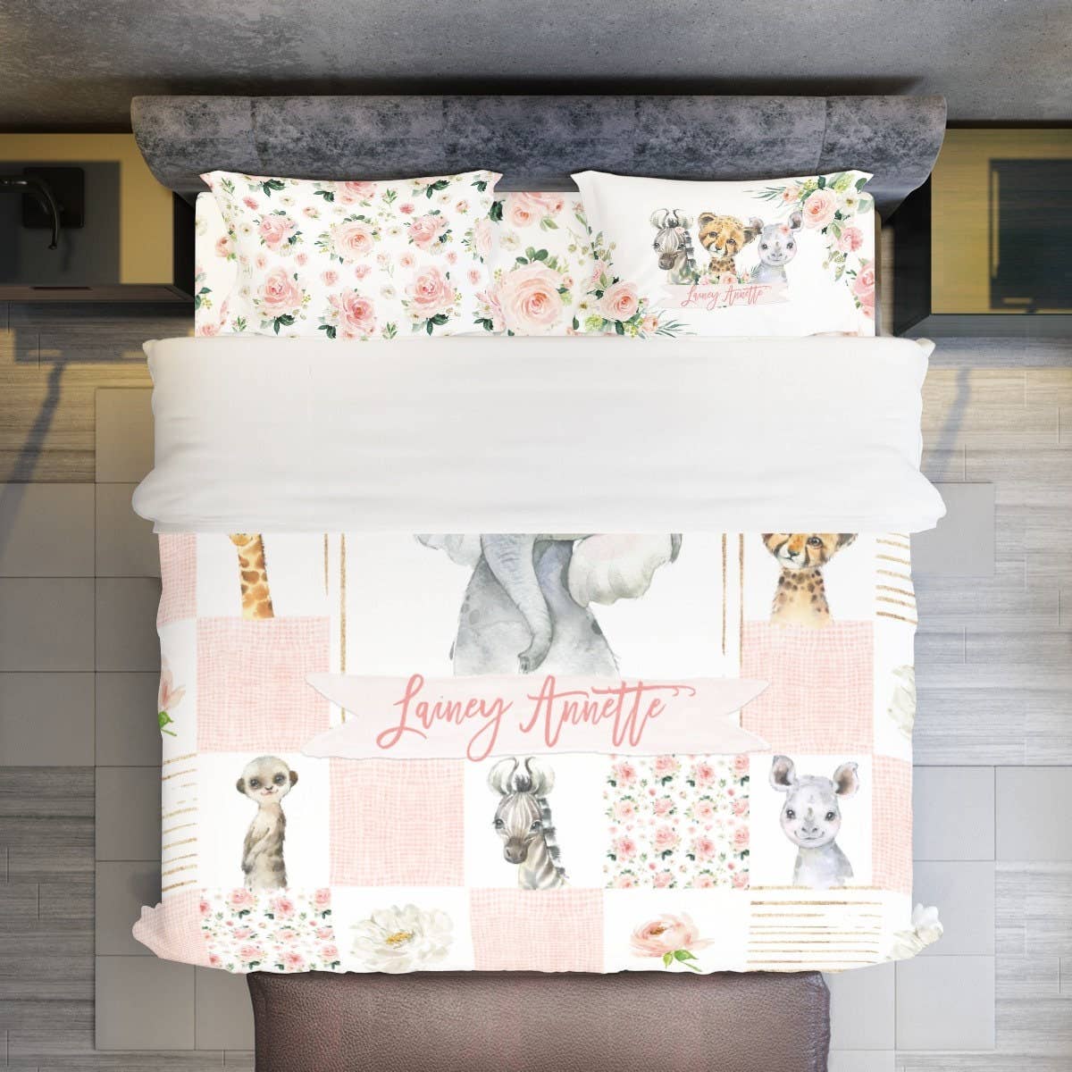 Empowering Decor – wholesale Sängkläder - Barn och baby – Blommiga Elefanter Personligt Påslakanset för Flicka1