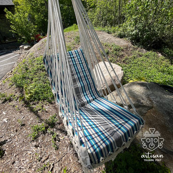 Padded Hammock Chair | Aqua Stripes for wholesale by Artisan Trading Post