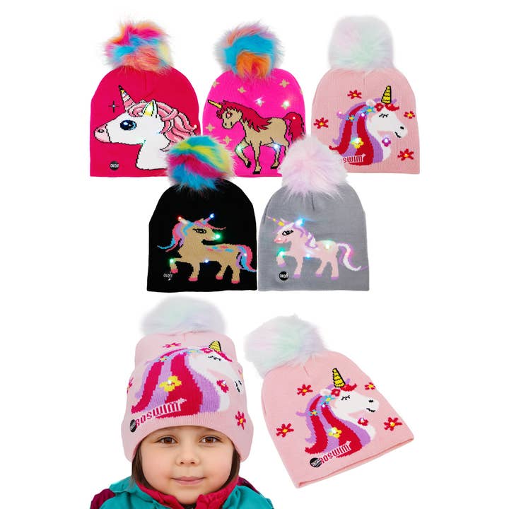 Cap Zone – wholesale Mössa - Barn – Little Girls Unicorn LED-upplyst kort mössa