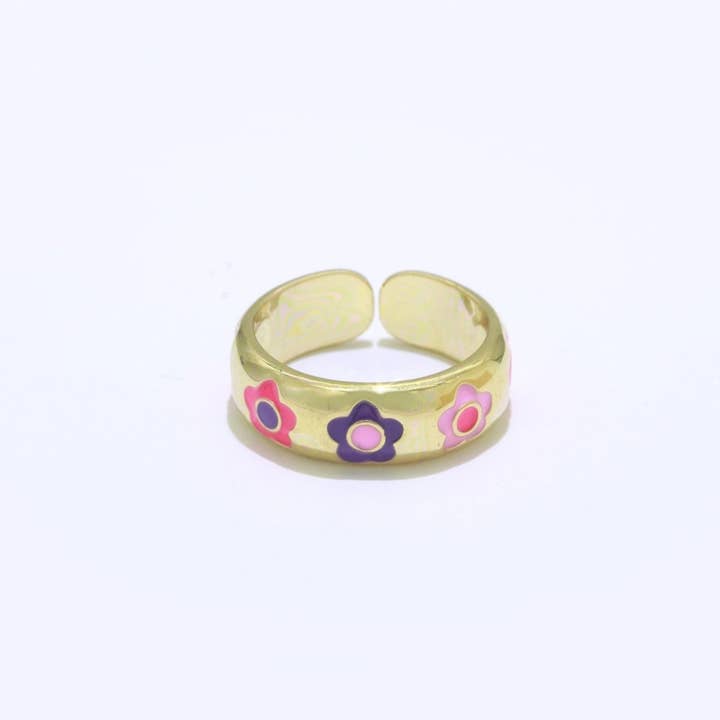 Aim Eternal – Anel de banda por atacado – Anel Ajustável Aberto com Margarida Dourada em Esmalte Joalharia Minimalista Empilhável Anel Midi S-021 ~ S-03012