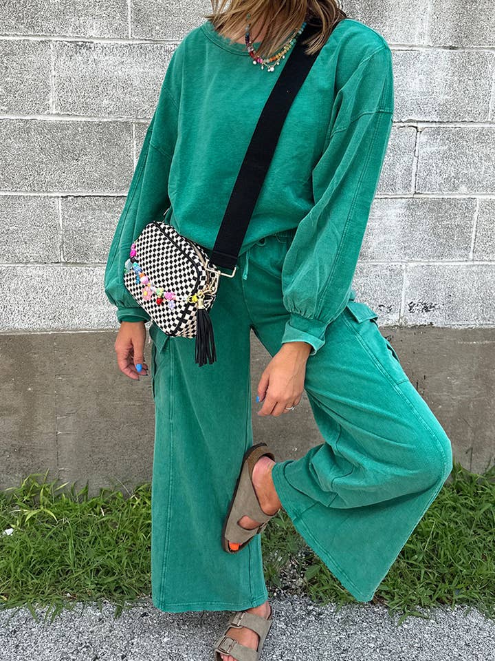 Lapis Solid Pullover Top and Pants Set for wholesale on Faire