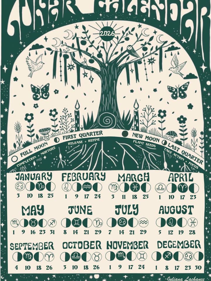Calendario Lunar Árbol de la Vida 2026 para venta al por mayor de Wonderlust Botanicals