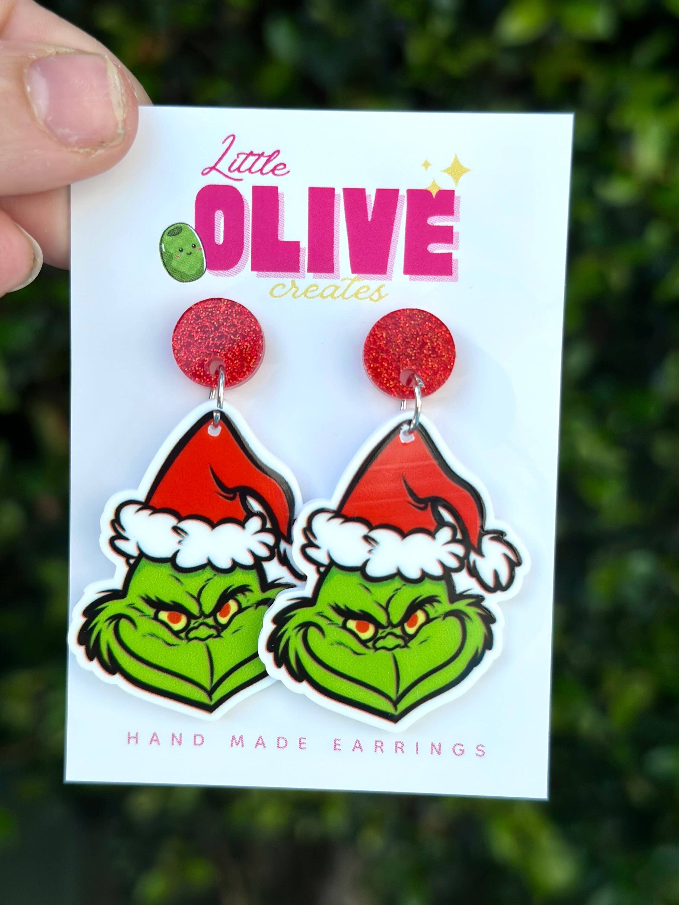 Little Olive Creates - Wholesale Hangende/ronde oorbellen - Kerst Grinch Oorbellen - Keuze uit Stekers en Hangers1