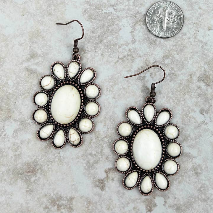 Cooper with White Stone Concho Dangle Earrings for wholesale by Western Elite Jewelry