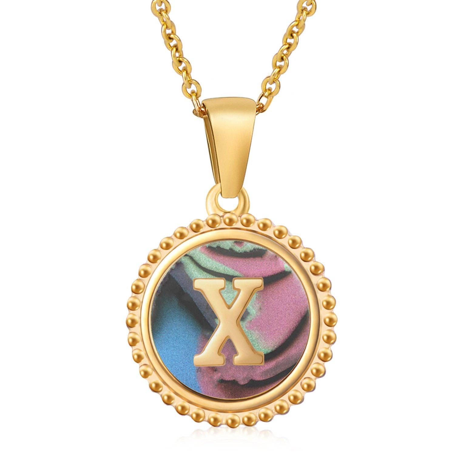Mio Queena - Wholesale Pendant/Charm Necklace - Colored Shell Initial Gold-plated Stainless Steel Necklace23