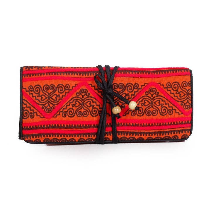 Geometric Hmong Foldover Yarn Piped Wallet - Thailand for wholesale by Lumily