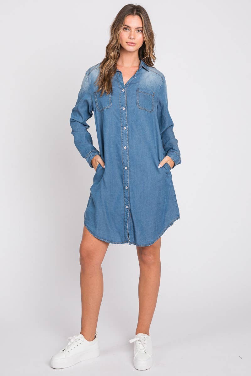 ZiA Apparel - Wholesale Dress - Women's - Washed Shirts Denim Dress 14
