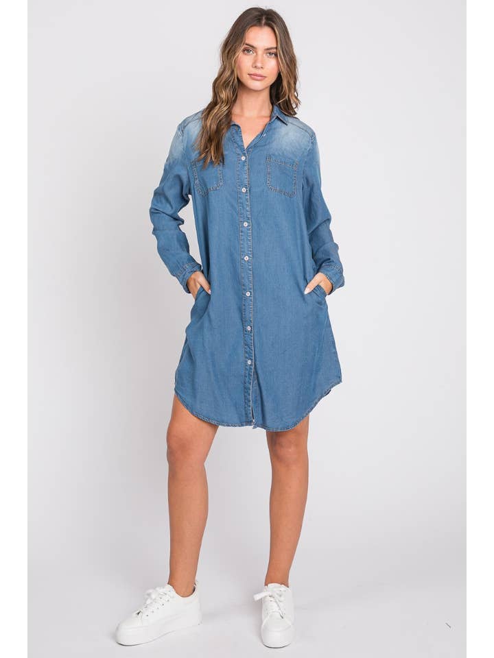 ZiA Apparel - Wholesale Dress - Women's - Washed Shirts Denim Dress 14