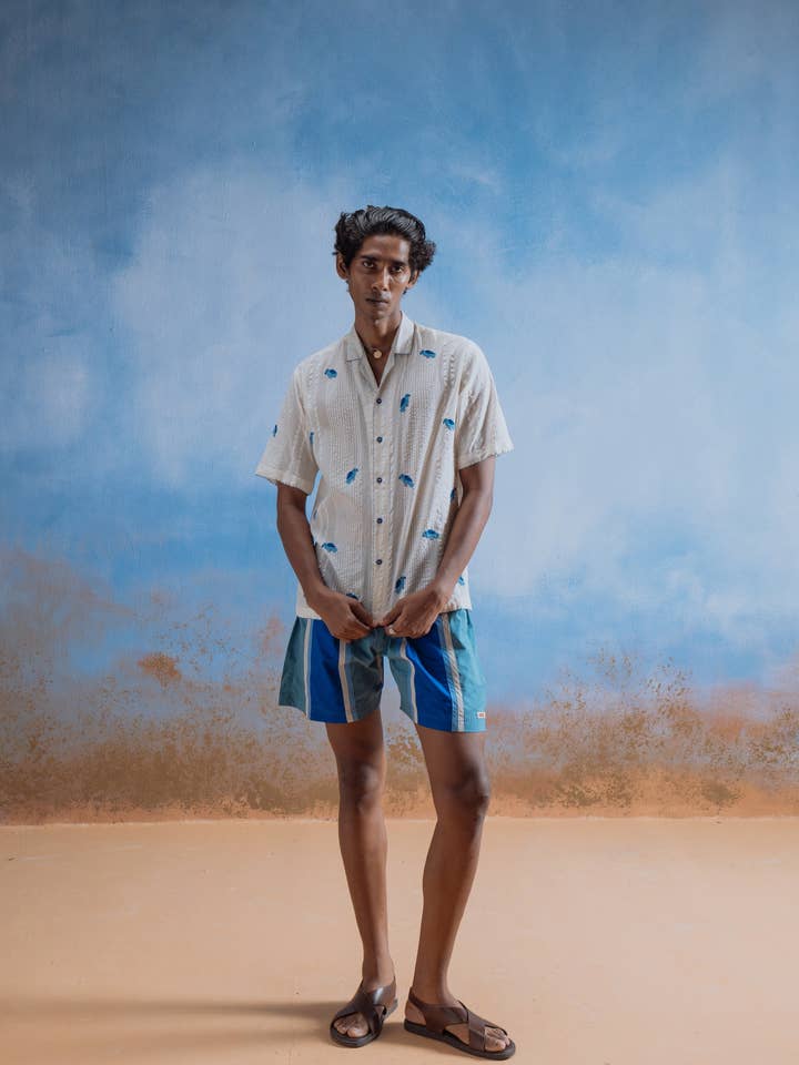 CHEMISE BRODÉE CHANT D'OISEAU - 100 % COTON pour la vente par Choyal - Fair Trade Unisex Clothing